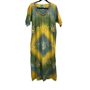 Lady Bird Embroidered Linen Blend Midi Dress Sz Medium